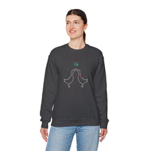 Load image into Gallery viewer, Crewneck Sweatshirt with Ducks Kissing under Mistletoe Design
