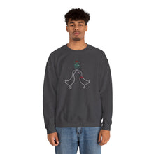 Load image into Gallery viewer, Crewneck Sweatshirt with Ducks Kissing under Mistletoe Design
