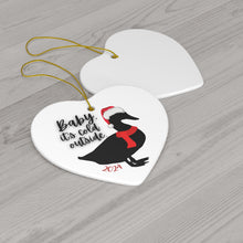 Load image into Gallery viewer, Heart Shaped Ceramic Ornament - Duck in Scarf and Santa Hat - Baby It&#39;s Cold Outside
