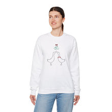 Load image into Gallery viewer, Crewneck Sweatshirt with Ducks Kissing under Mistletoe Design
