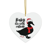 Load image into Gallery viewer, Heart Shaped Ceramic Ornament - Duck in Scarf and Santa Hat - Baby It&#39;s Cold Outside
