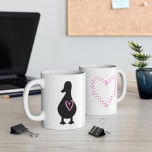 Load image into Gallery viewer, Duck Mom Ceramic Mug — Heart Duck Footprints &amp; Silhouette, 11oz
