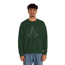 Load image into Gallery viewer, Crewneck Sweatshirt with Ducks Kissing under Mistletoe Design
