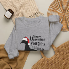 Load image into Gallery viewer, Merry Quackmas You Filthy Animal Christmas Duck Sweatshirt
