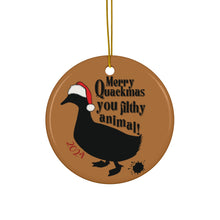 Load image into Gallery viewer, Ceramic Ornament - Funny Duck Pooping Merry Quackmas Design
