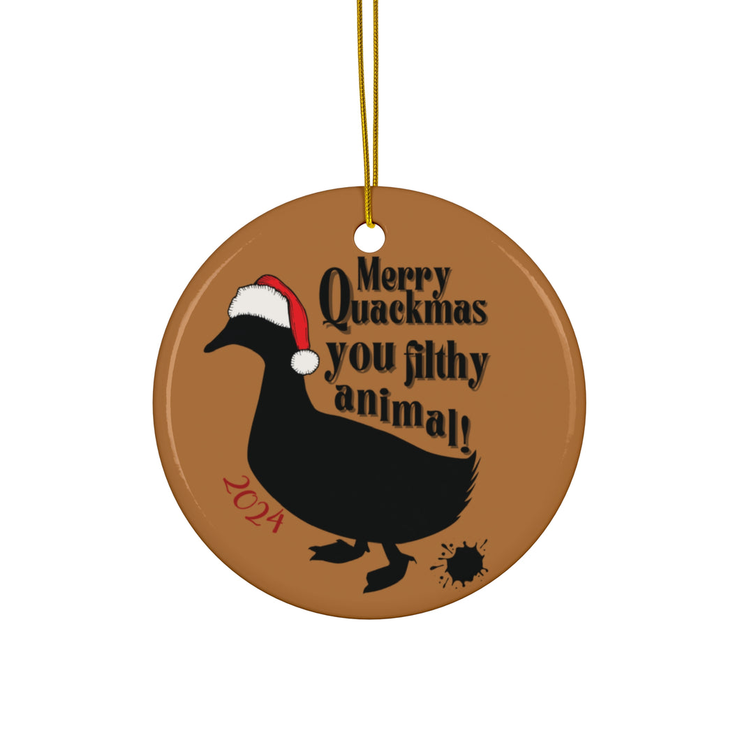 Ceramic Ornament - Funny Duck Pooping Merry Quackmas Design