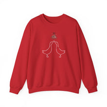 Load image into Gallery viewer, Crewneck Sweatshirt with Ducks Kissing under Mistletoe Design
