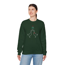 Load image into Gallery viewer, Crewneck Sweatshirt with Ducks Kissing under Mistletoe Design
